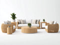 Sofás de exterior conjunto de ratán sintético beige 200x80x75 cm sofá 3 plazas con sillones mesa redonda diseño terraza moderno