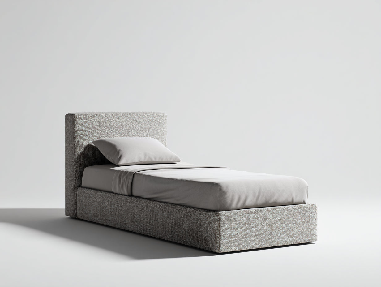 Cama individual tapizada gris claro 200x90x100 cm estilo moderno cabecero alto dormitorio