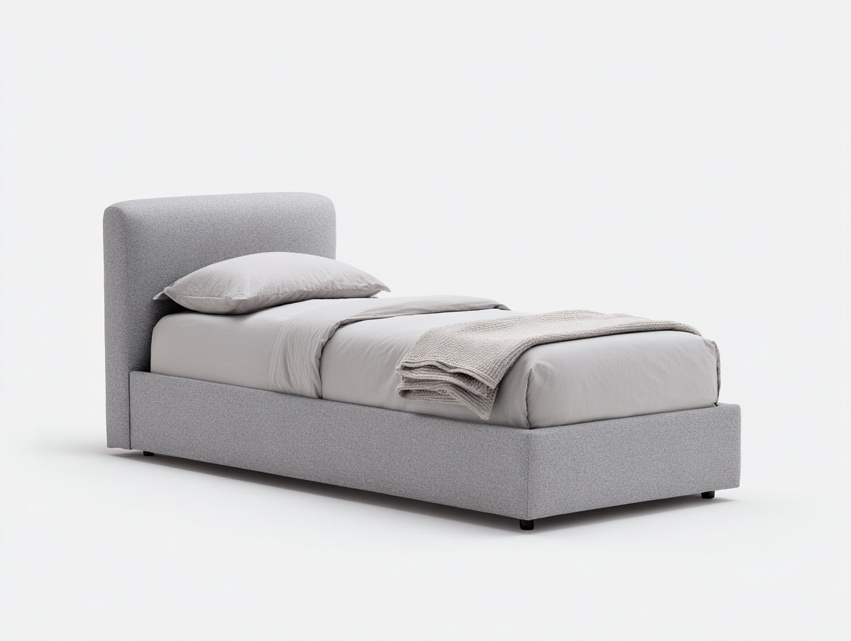 Camas individuales madera tapizada gris claro 200x90x100 cm estilo moderno cabecero curvo dormitorio