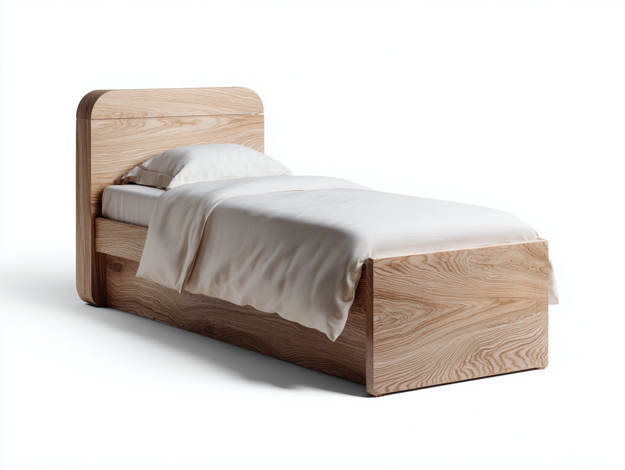 Camas individuales - cama de madera natural beige 200x90x100 cm - cabecero curvado estilo moderno minimalista