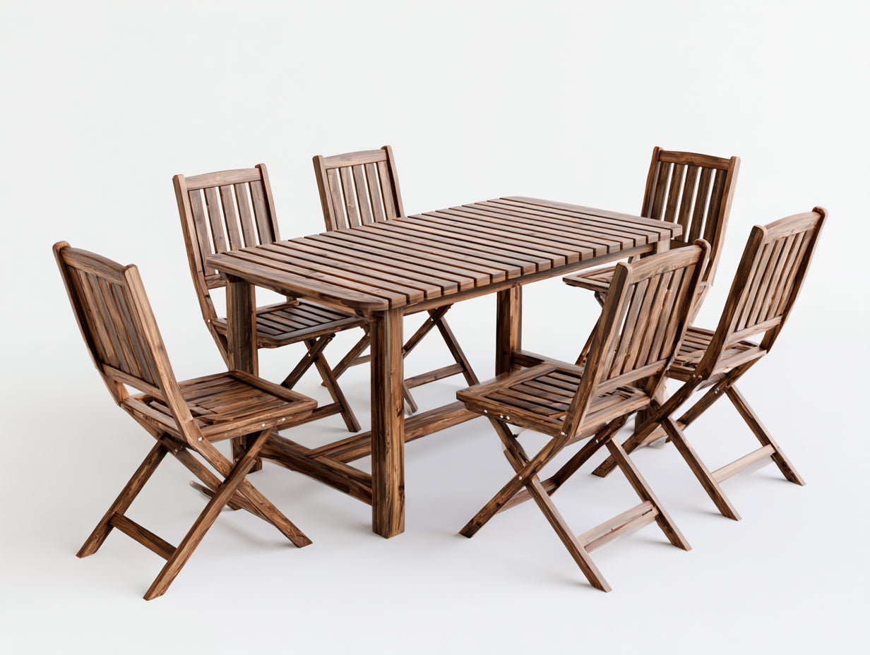 Conjuntos de comedor de jardín conjunto mesa y sillas madera maciza 180x90x75 cm - Natural - Estilo rústico plegable