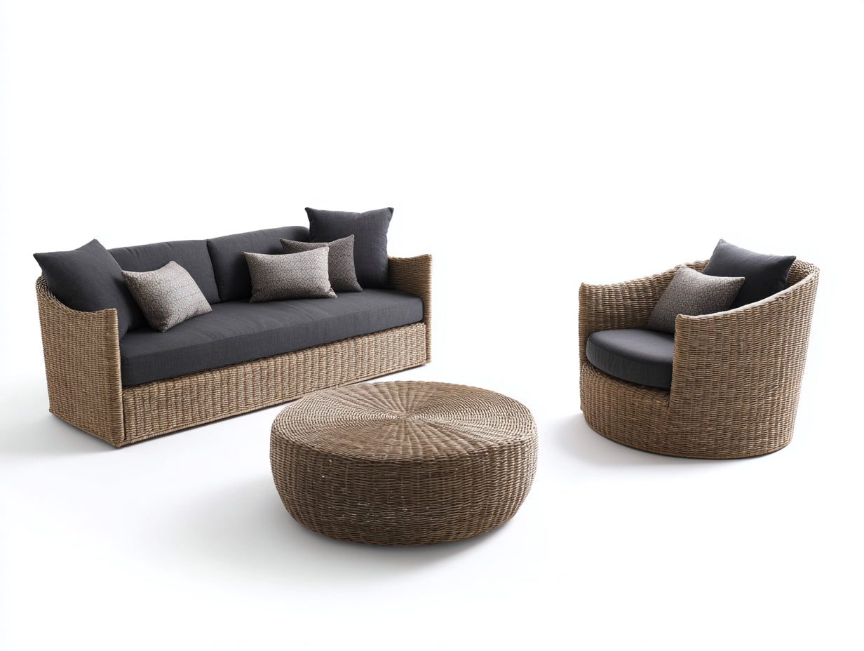 Sofás de exterior sofá de jardín con sillón y mesa ratán sintético diseño moderno 220x80x70 cm mesa 60x60x35 cm funcional