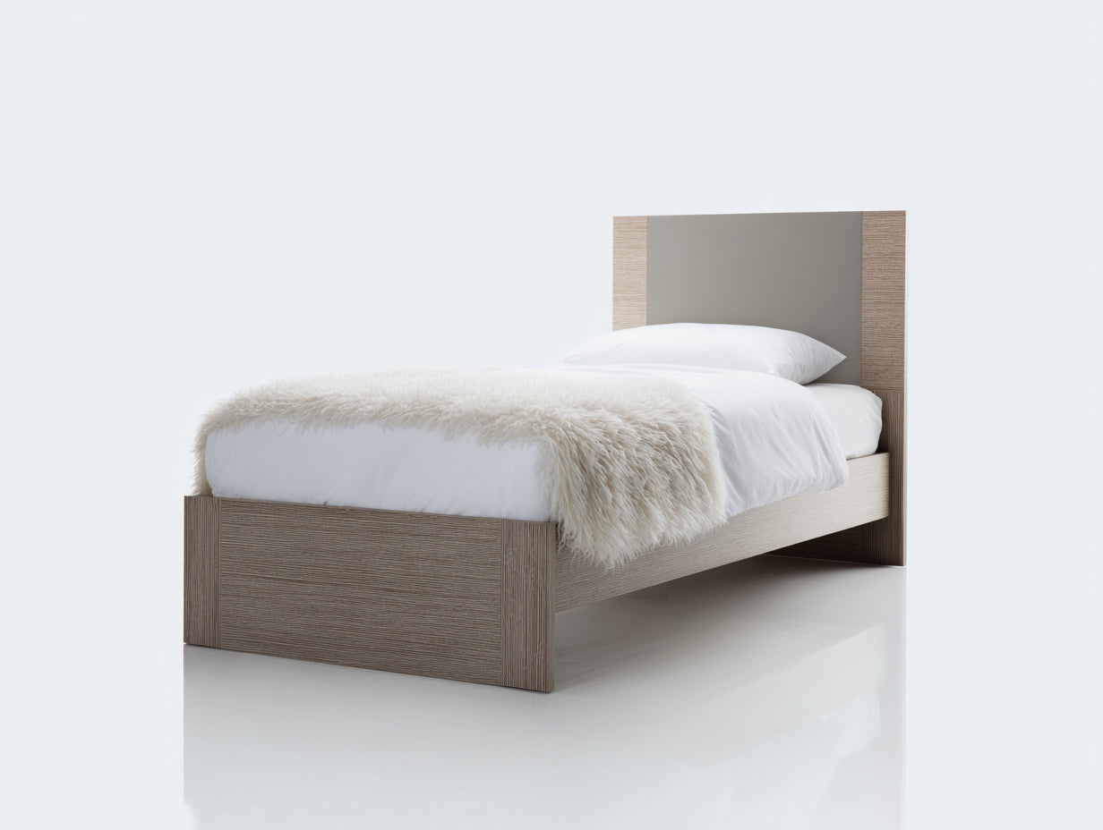 Camas individuales - cama de madera natural beige 200x90x100 cm - cabecero panelado estilo moderno minimalista