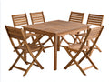 Conjuntos de comedor de jardín - conjunto de mesa cuadrada madera natural 120x120x75 cm con 6 sillas plegables estilo rústico moderno