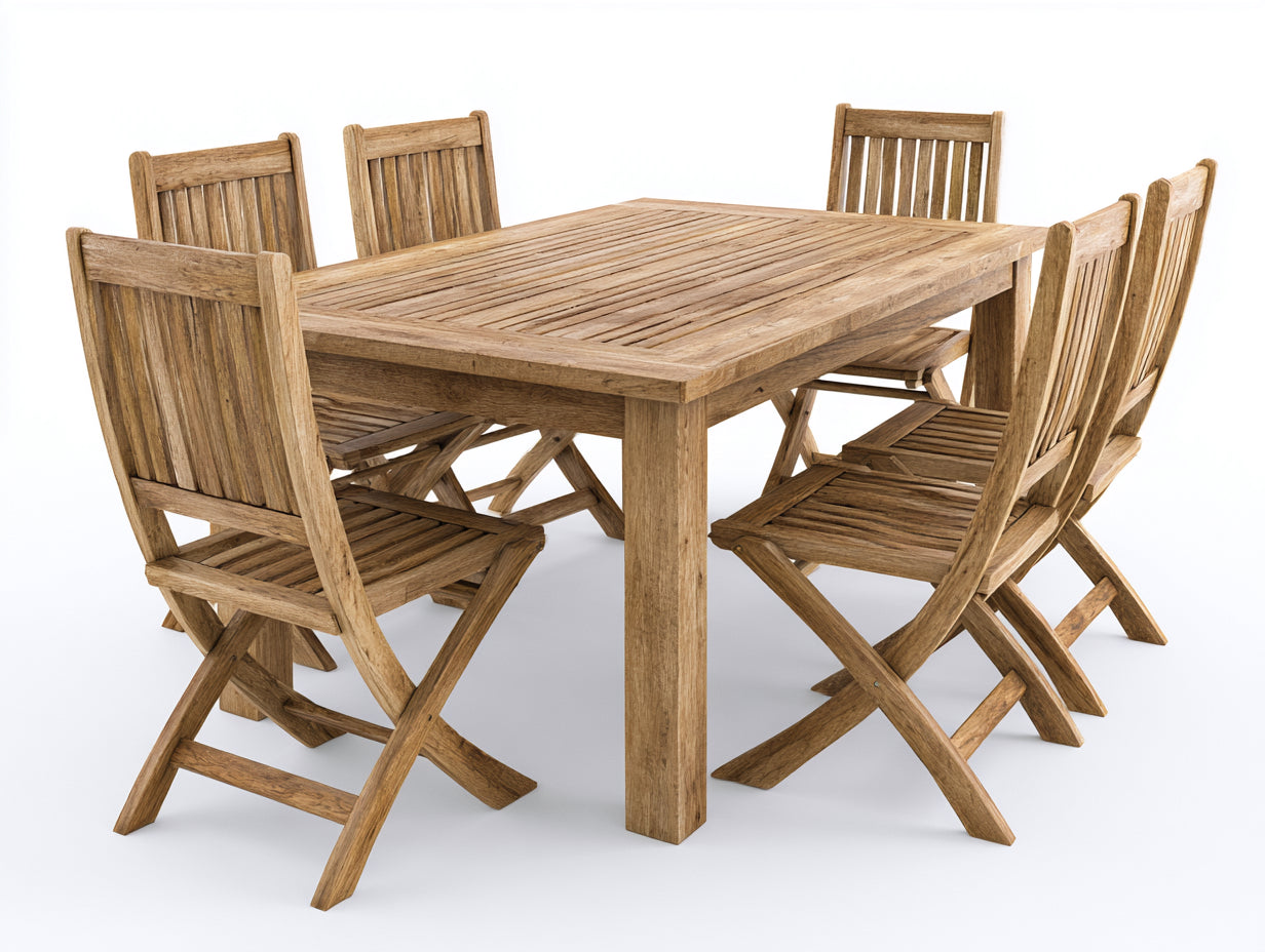 Conjuntos de comedor de jardín conjunto mesa y sillas madera maciza 180x90x75 cm - Natural - Estilo rústico moderno