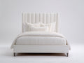 Camas dobles - cama tapizada en tela blanca 200x160x110 cm - cabecero acolchado de panel vertical - estilo moderno minimalista