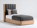 Cama individual madera natural gris oscuro 200x90x110 cm estilo moderno tapizado cabecero para dormitorio