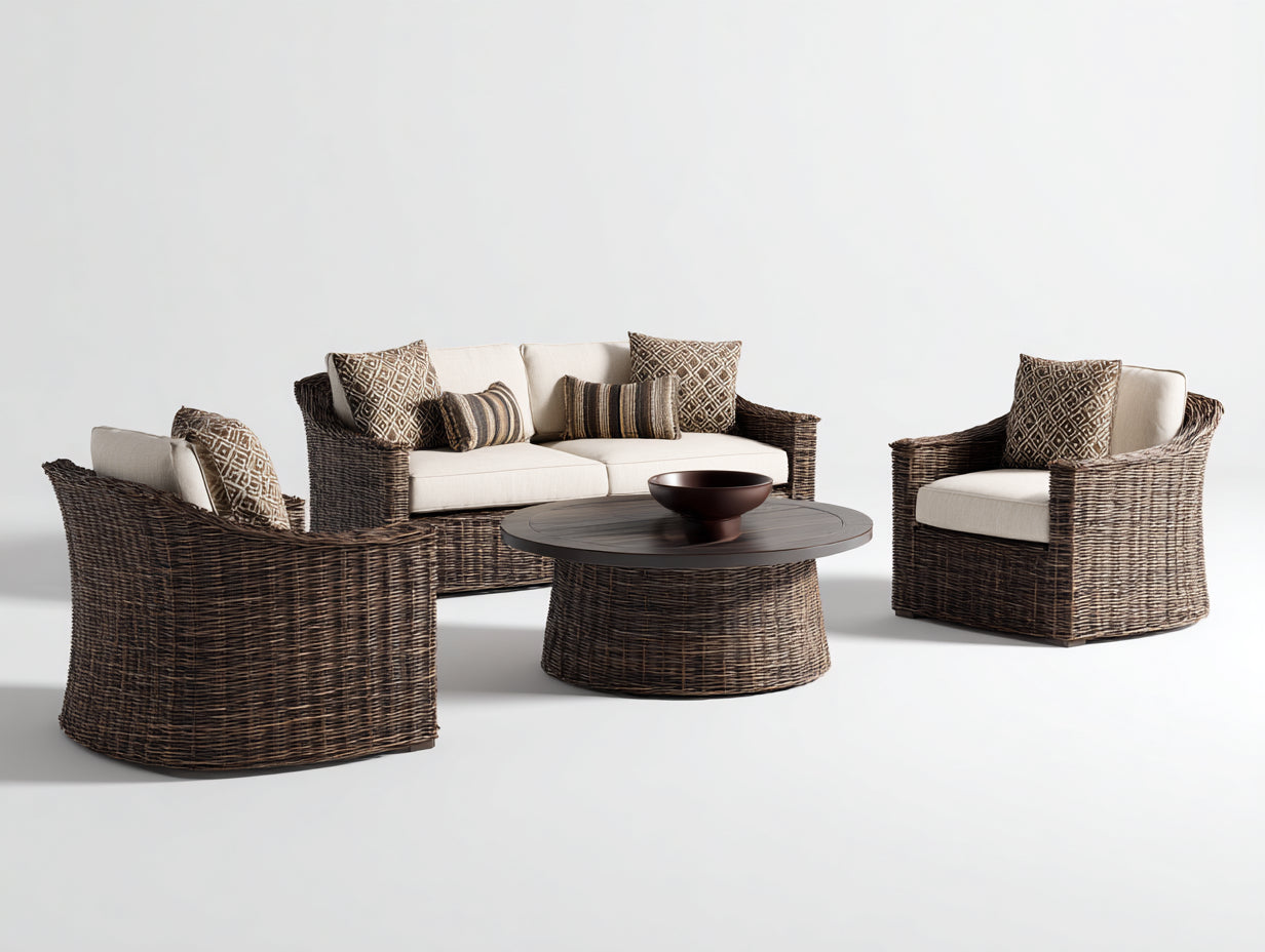 Sofás de exterior conjunto sofá ratán con sillones y mesa 220x220x70 cm - Marrón-Beige - Estilo elegante moderno