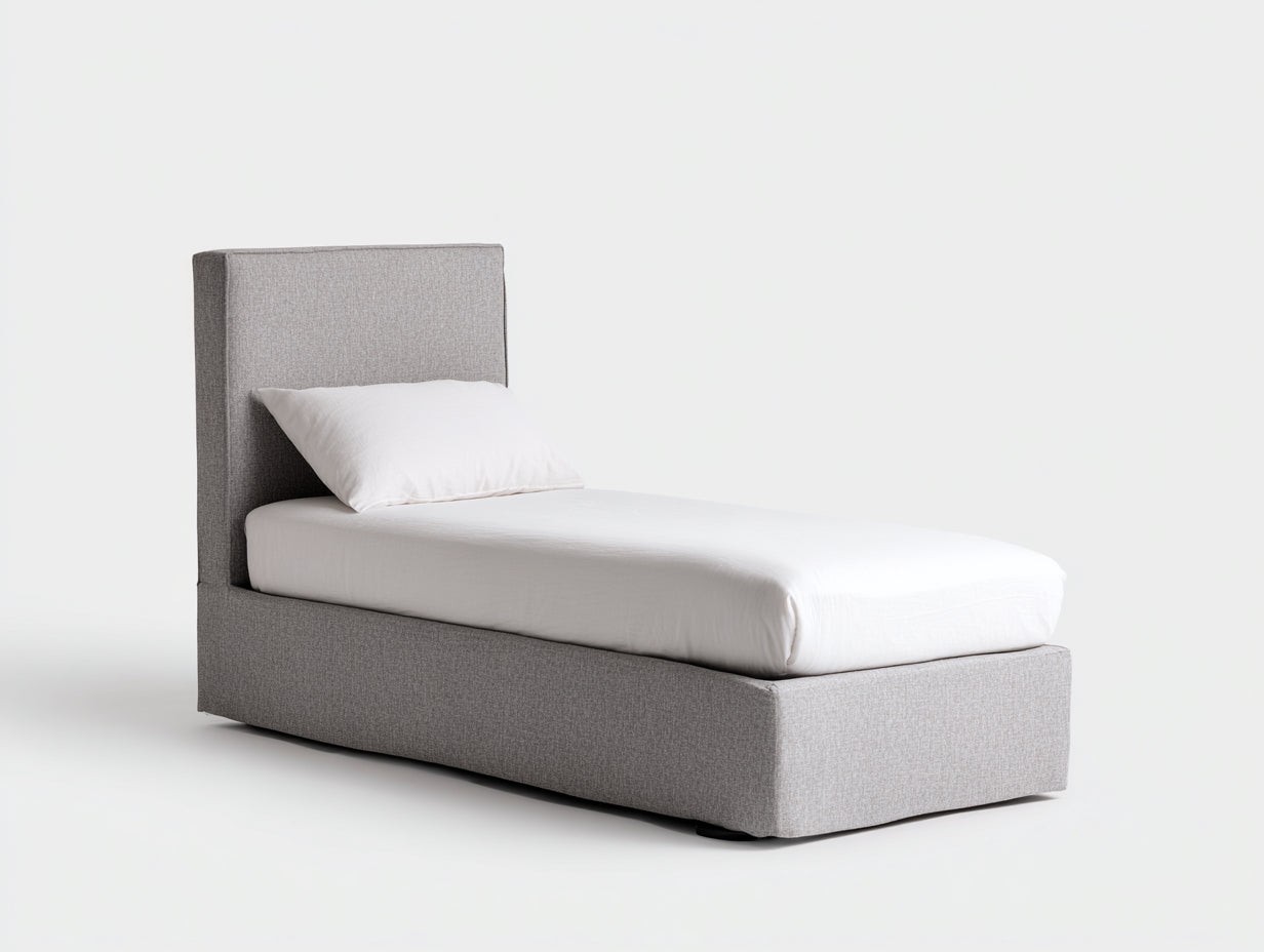 Camas individuales cama individual tapizada tela gris claro 200x90x105 cm estilo moderno minimalista funcional