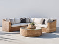 Sofás de exterior - conjunto de jardín de ratán sintético sofá cuadrado modular 260x260x75 cm con mesa de centro redonda de vidrio estilo moderno natural