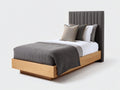 Cama individual de madera y tapizada con cabecero alto 200x90x120 cm - roble natural gris - estilo moderno dormitorio