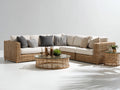 Sofás de exterior conjunto modular de ratán sintético beige 260x260x70 cm con mesa de centro de cristal estilo moderno terraza jardín