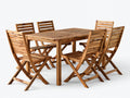 Conjuntos de comedor de jardín - conjunto de mesa cuadrada madera natural 120x120x75 cm con 6 sillas plegables estilo rústico moderno