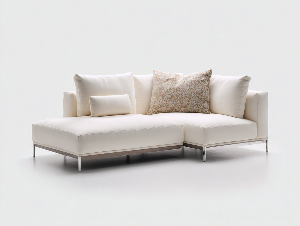Sofás de exterior sofa esquinero de tela con estructura metalica 250x160x70 cm blanco estilo moderno minimalista jardin terraza