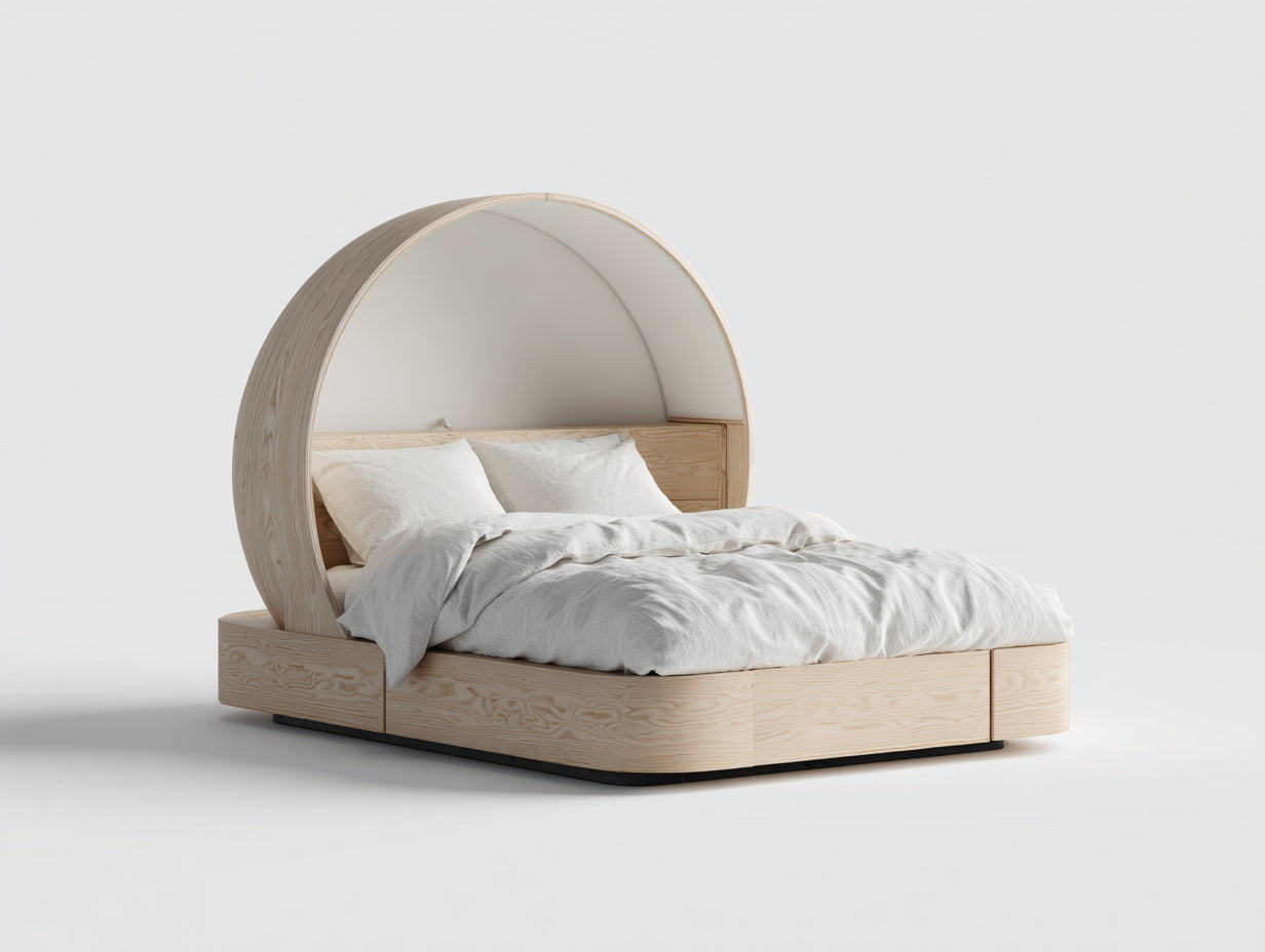 Camas dobles de madera maciza natural beige 200x160x120 cm diseño moderno dormitorio cama con cabecero circular
