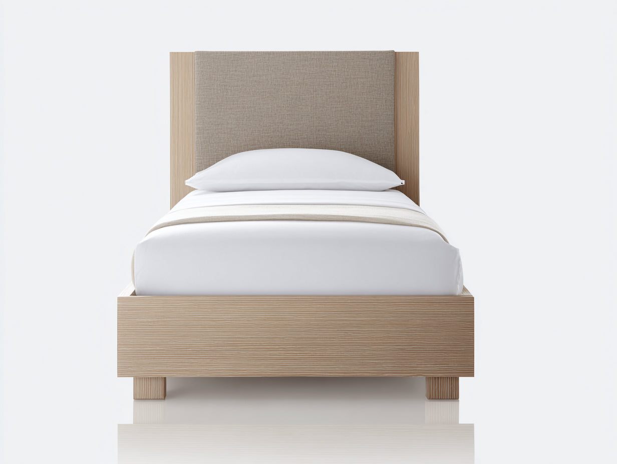 Camas individuales cama de madera tapizada 200x90x110 cm - Beige-Madera natural - Estilo moderno minimalista
