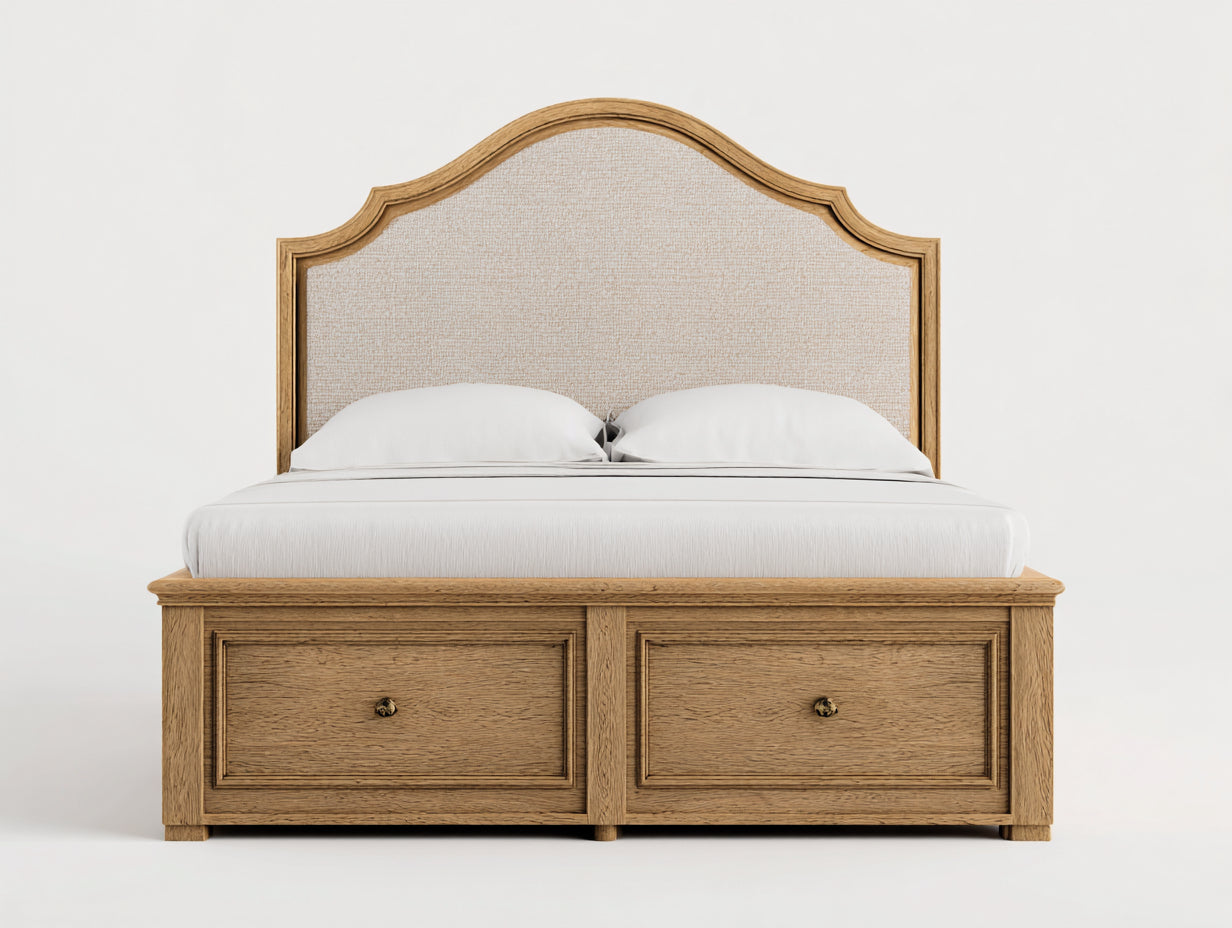 Cama doble de madera con cajones de almacenaje 200x160x120 cm - roble natural beige - estilo clasico funcional dormitorio
